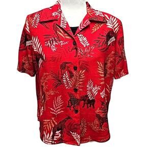 c. b. collections Petite Womens Button Front Short Sleeve Animal Print Top Sz PM